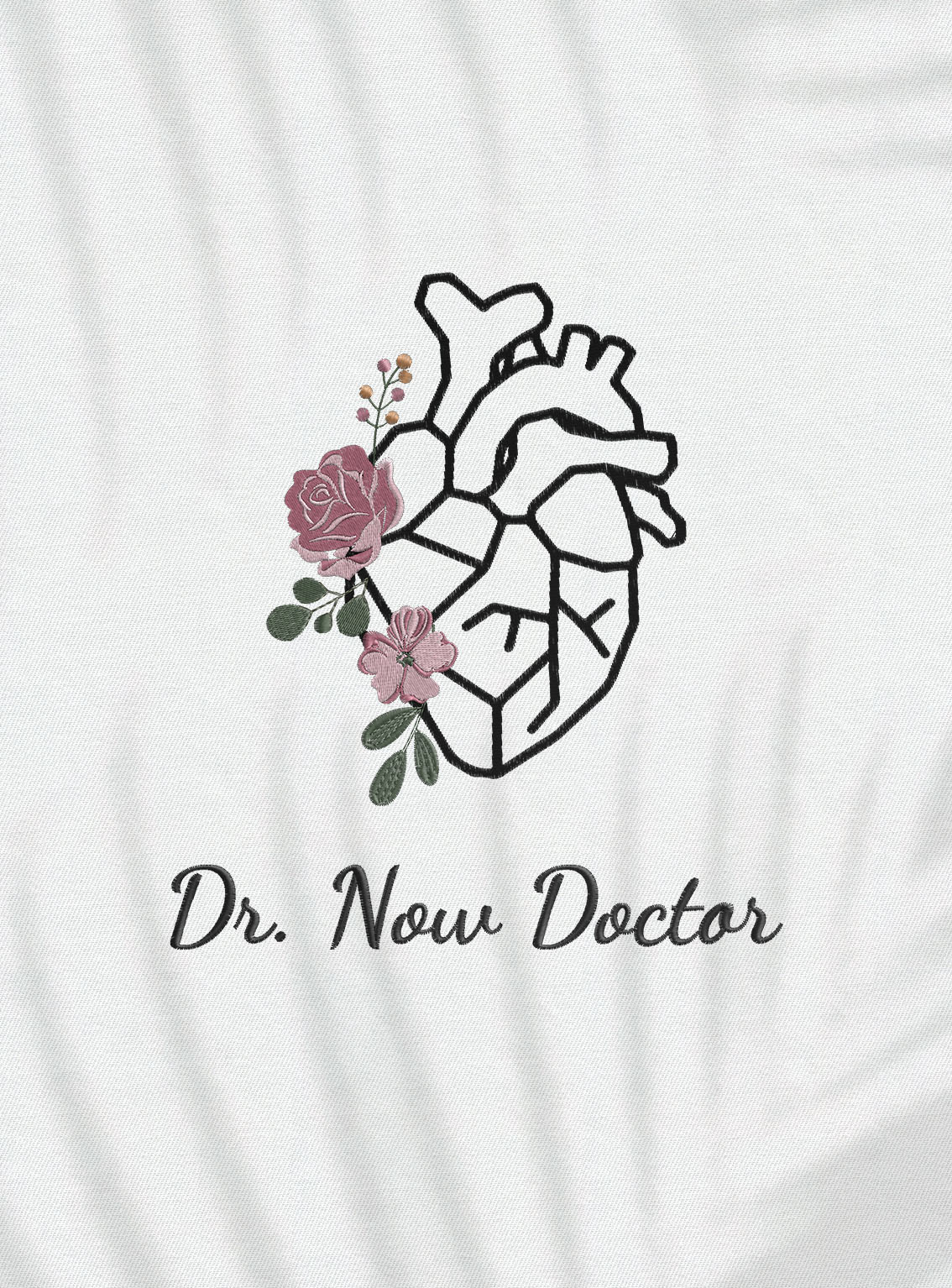 Halat medical brodat - Heart - flowers